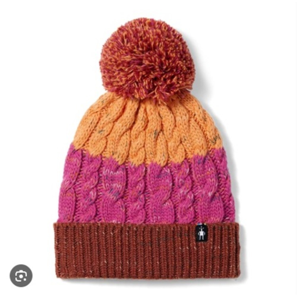 Smartwool Hat Beanie One Size Pecan Brown Isto Retro Cable Knit Winter Pom